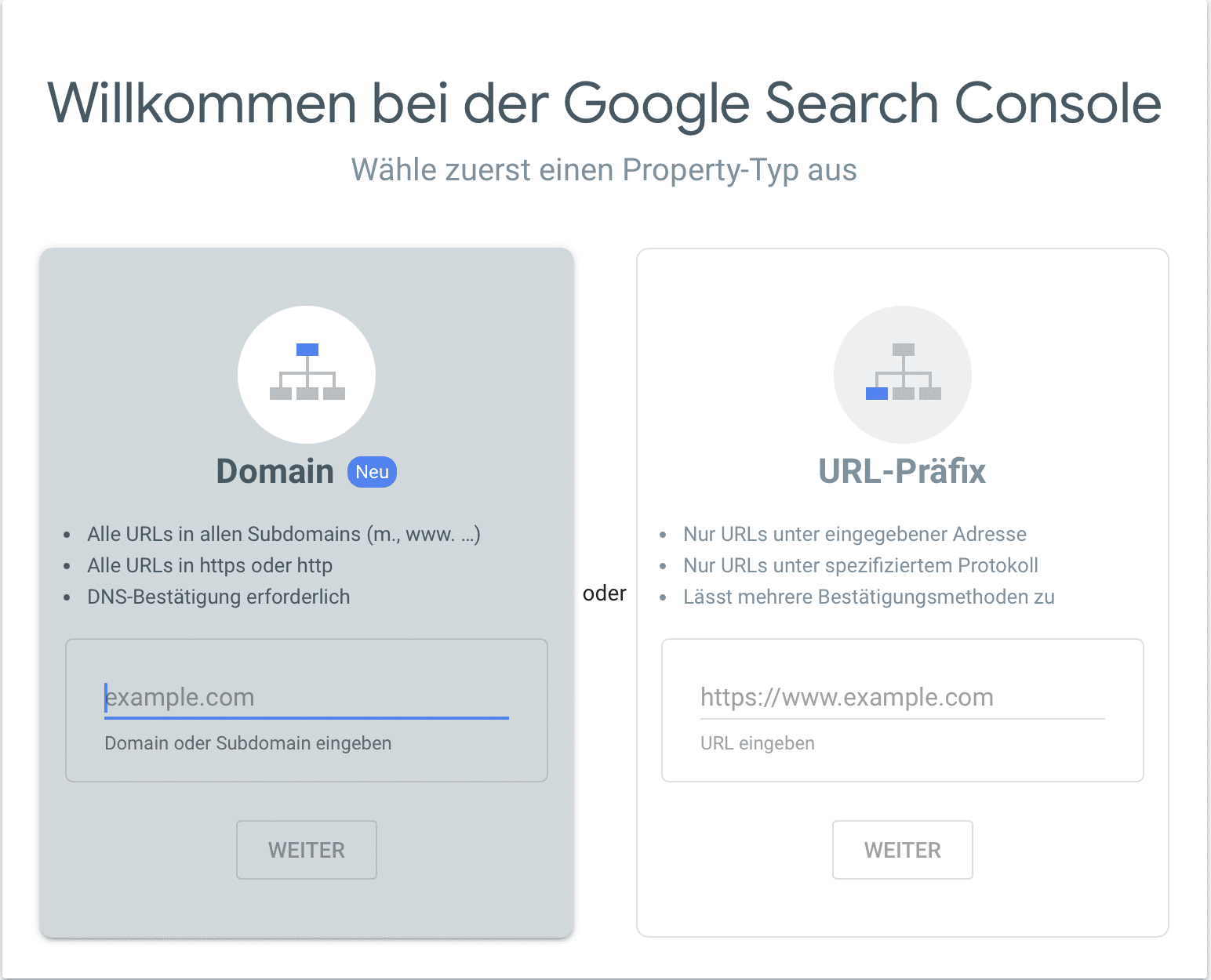 Screenshot Google Search Console Property einrichten