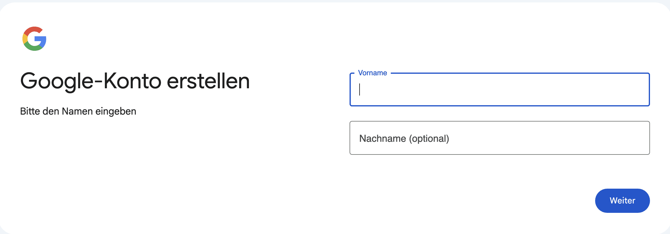Anmeldemaske für Google Konto 