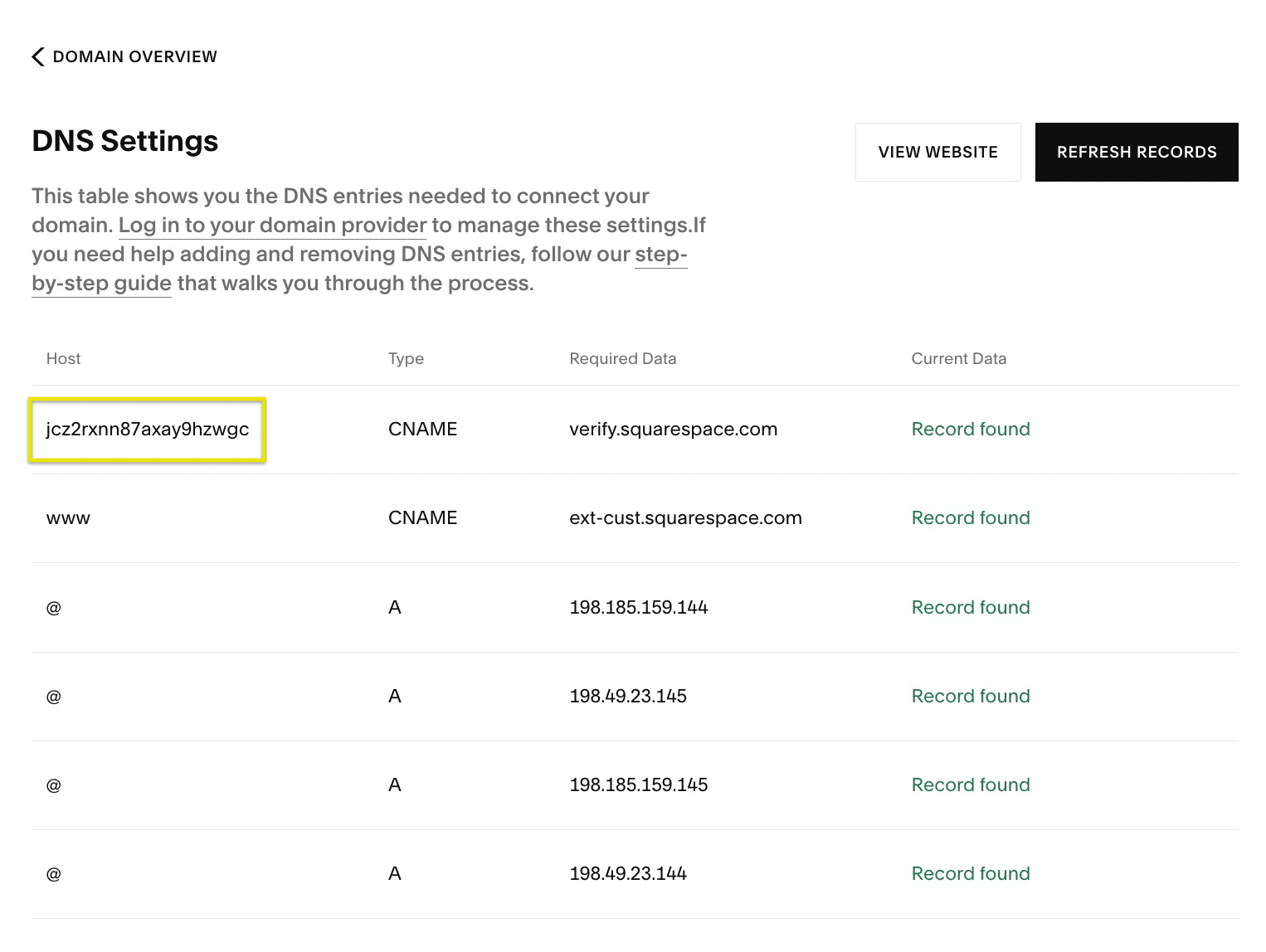 Squarespace Domain verifizieren