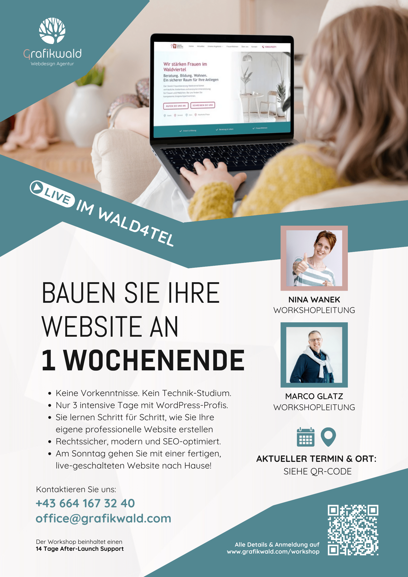 Ank&uuml;ndigungsplakat f&uuml;r den Grafikwald WordPress Website Workshop